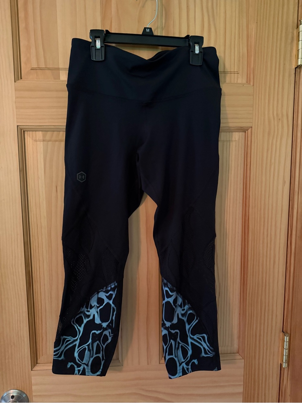 Under Armour Black Capri Leggings with Blue Patterned Cuffs